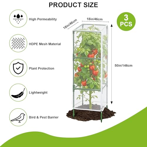 3 Pack 59" x 18" Garden Bird Netting for Square Tomato Cage, Plant Cage Net