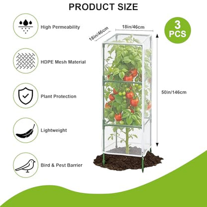 3 Pack 59" x 18" Garden Bird Netting for Square Tomato Cage, Plant Cage Net