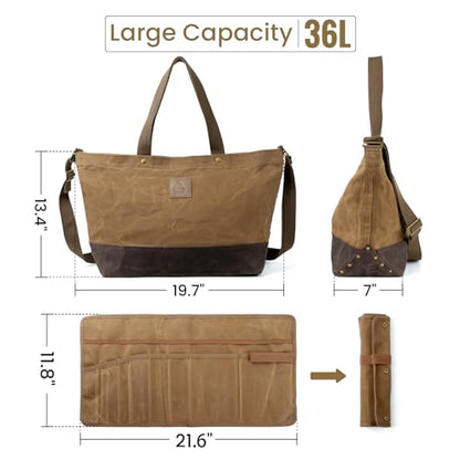 OneTigris Waxed Canvas Tool Tote Bag, 36L Heavy Duty Storage Bag