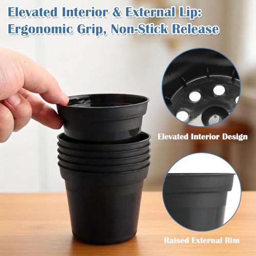 50 Pack 3 Inch Plastic Nursery Pots with Drainage &Raised Base Seed Starter - color: Black, size: 3"-50P