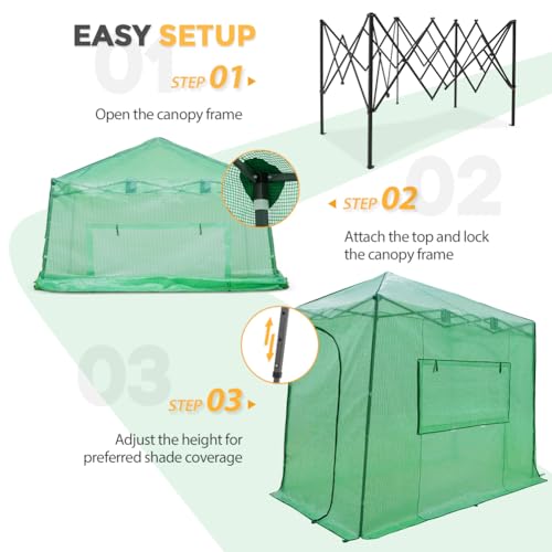 EAGLE PEAK 10x5 Easy Setup Pop Up Greenhouse, Lean-to Design, Clear/Green - color: Clear/Green, size: 10x5
