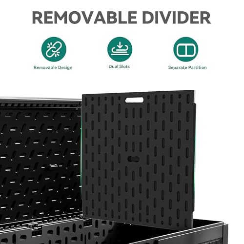 YITAHOME 260 Gallon Large Deck Box with Divider & Side Handles - color: Black, size: 260 Gallon