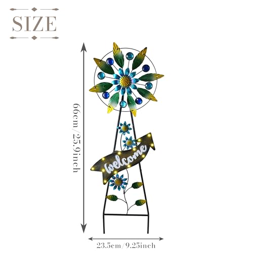TERESA'S COLLECTIONS Solar Metal Hummingbird Wind Spinner Garden Stake 26" - color: Green, size: Medium