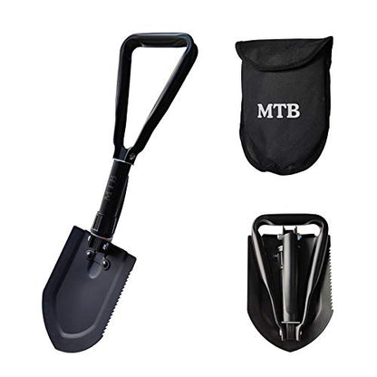 22.8 Inch Black Military Folding Camping Shovel,High Carbon Steel Entrenching Tool w/Wood Saw Edge and Tactical Carry Case - color: 22.8 IN Black