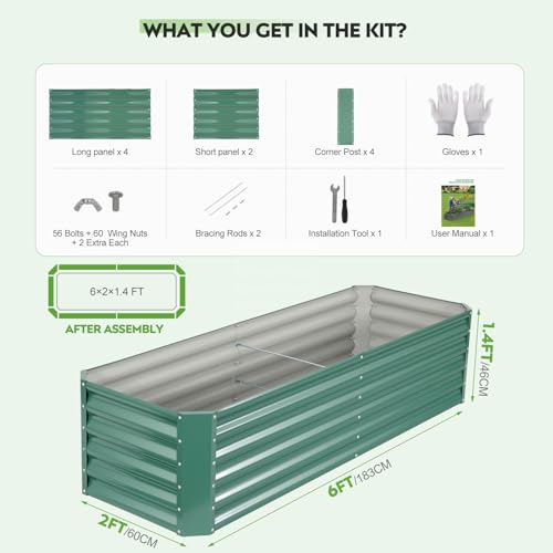Raised Garden Bed Kit 6x2x1.4ft, Metal Planter Boxes Outdoor, Green - color: Lotusgreen, size: 6x2x1.4ft