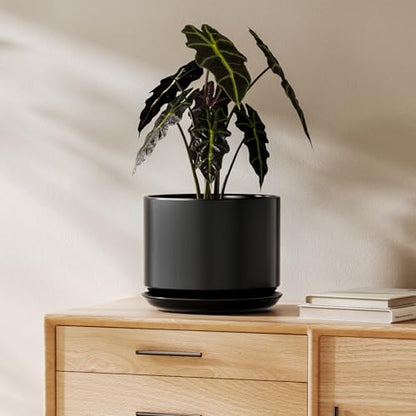 LE TAUCI 8 Inch Plant Pot, Ceramic Pots for Plants, Black - color: Black, size: 8"