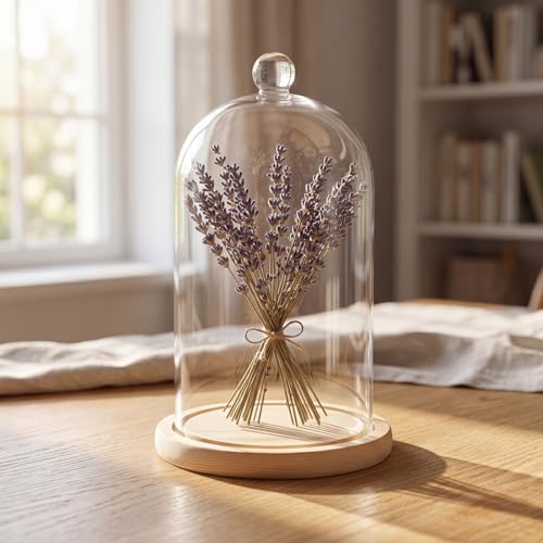 Lyellfe 2 Pack Cloche Glass Dome with Rustic Wooden Base