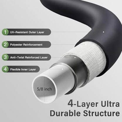 Garden Hose 5/8"x 25ft 4-Layer Heavy Duty Water Hose 800 Burst PSI Black - size: 25ft