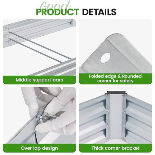 G GOOD GAIN 12x4x1ft Galvanized Raised Garden Bed for Vegetables, Silver - color: Silver, size: 12x4x1FT(1 Pack)