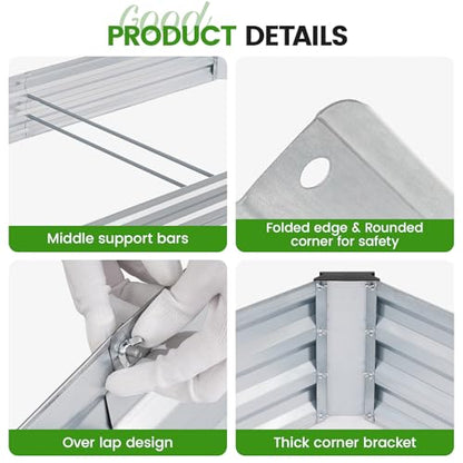 G GOOD GAIN 12x4x1ft Galvanized Raised Garden Bed for Vegetables, Silver - color: Silver, size: 12x4x1FT(1 Pack)