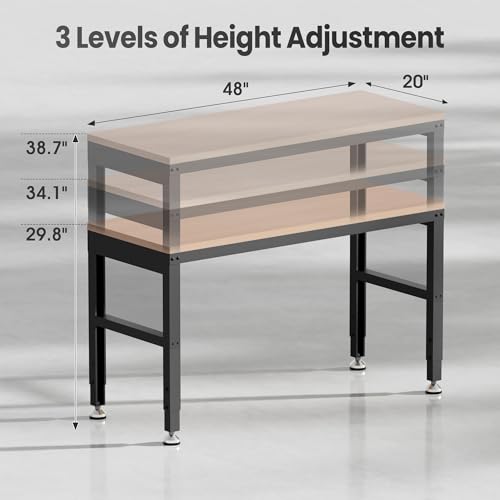 Antifir 48" Adjustable Workbench, Heavy Duty Wood Workstation - size: 48x20" No Socket