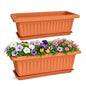 19 Inch Rectangular Plastic Planters, Terracotta, Set of 2 Window Boxes - color: Terracotta