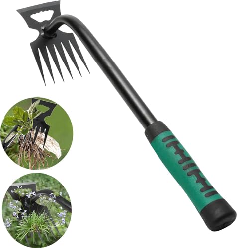 Weed Puller Gardening Hand Weeder Tools,Portable Artifact Uprooting Weeding 6 Teethes Manganese Steel Weed Removal Dual Purpose Manual Hand Pulling Tool for Lawn Garden - color: Green