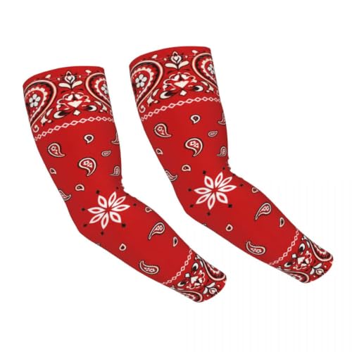 Bulldog Cooling Arm Sleeves Sunscreen Arm Cover With Thumb Hole - color: Black Border Red Colorful Paisley