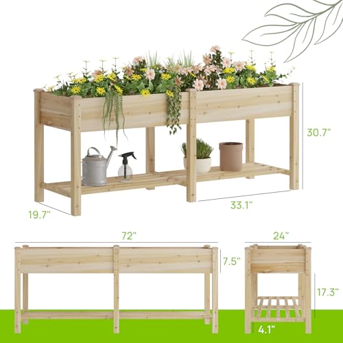 Wood Raised Garden Bed Outdoor Planter Box Herb Planter Garden Bed With Leg - color: Natural, size: Large