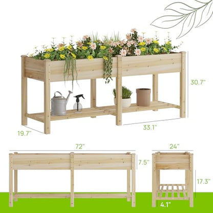 Wood Raised Garden Bed Outdoor Planter Box Herb Planter Garden Bed With Leg - color: Natural, size: Large