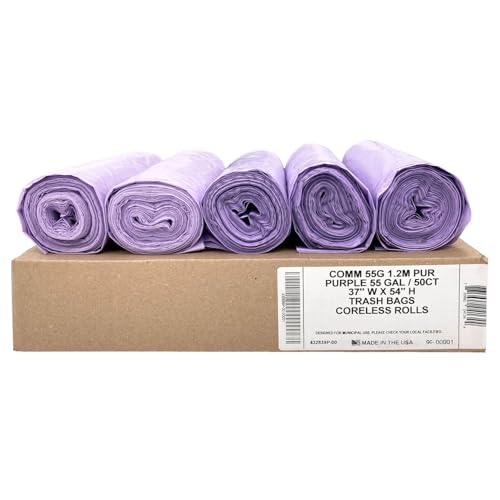 Ultrasac 55 Gal Purple Trash Bags, 1.5 MIL (EQ.), 37" x 54" (50 Pack) - color: Purple, style: 50-55 Gal, 1.5 Mil Equiv, 50 Count