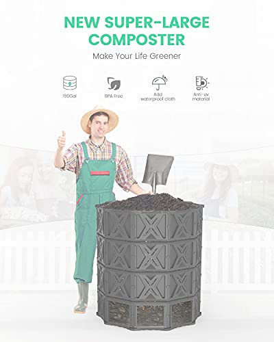 190 Gallon Large Outdoor Compost Bin, 720L Garden Composter with Aeration Vents, BPA-Free PP Panels, Modular Structure with Bottom Access Door and Lid - size: 190 Gal(720L)