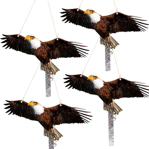 4Pack Plastic Owl Fake Owls, Reflective Owl Hanging Decoration, Barn Swallow Deterrent Dual-Side Printed Raster Fake Eagle for Garden Patio Windows - color: 4 Brown Eagle
