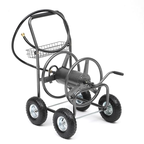 250ft Heavy Duty Hose Reel Cart with 4 Wheels, 5/8" Hose Capacity - color: Gray
