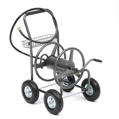 250ft Heavy Duty Hose Reel Cart with 4 Wheels, 5/8" Hose Capacity - color: Gray