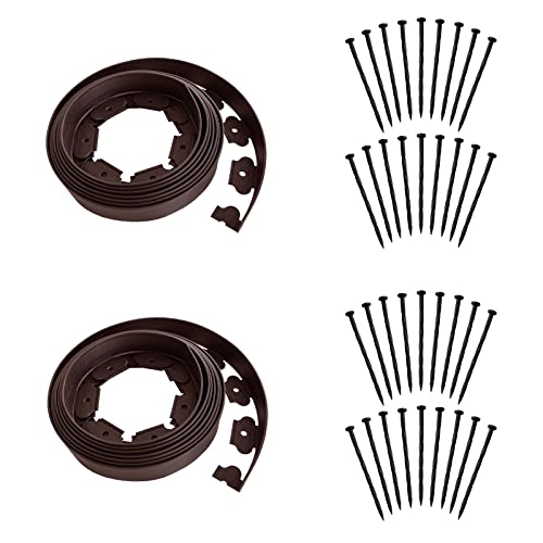 40FT 2Inch High Brown Landscape Edging with 36pcs 8-inch Spikes No Digging Garden Edging Kit, Premium Yard Edging Fence with One Spike per Feet - style: 40FT Brown
