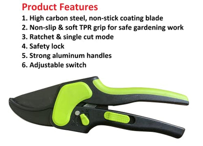 Garden Guru 2 in 1 Ratchet Pruning Shears Clippers – 4X Cutting Power – Ratcheting Garden Anvil Pruners Scissors - Ergonomic Grip - Makes Tough Cuts Easy - Great for Seniors & Arthritic Hands (4 Pack) - size: 4 Pack, style: 2 in 1 Ratchet (small hands)