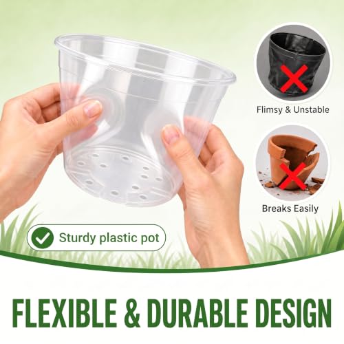 24 Pack 6/8/10 Inch Clear Nursery Pots with Drainage, Large Clear Plant Pot