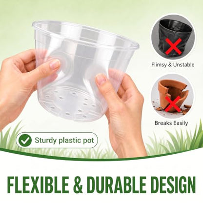24 Pack 6/8/10 Inch Clear Nursery Pots with Drainage, Large Clear Plant Pot