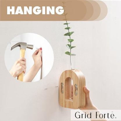 GRID FORTE 4 Pack Wood Wall Arched Propagation Vases
