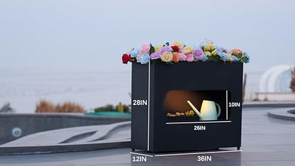 Outdoor Planter Box Metal Black Rectangular - color: Black With Light