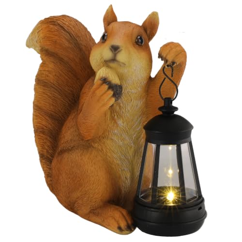 Brown Solar Squirrels Garden Statue, Outdoor Fall Decor, 8" H - color: Brown-2