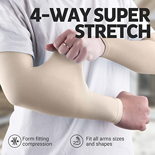 HEGCOIIE UV Sun Protection Arm Sleeves for Men & Women - Tattoo Cover Up - UPF 50 Cooling Sleeve for Golf, Cycling - color: 5 Pairs - Skin Tone