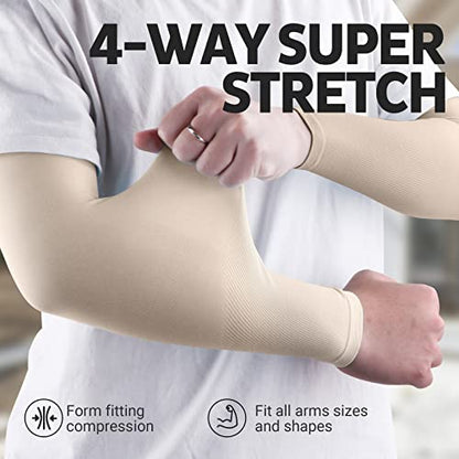HEGCOIIE UV Sun Protection Arm Sleeves for Men & Women - Tattoo Cover Up - UPF 50 Cooling Sleeve for Golf, Cycling - color: 5 Pairs - Skin Tone