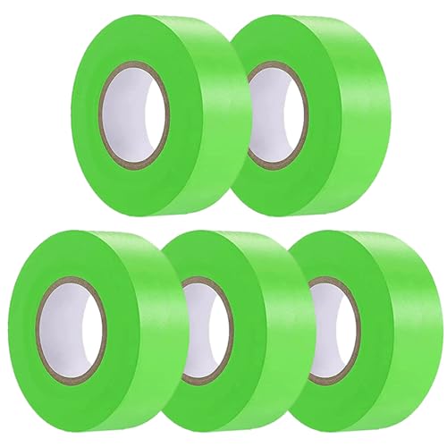 5 Pack Green Flagging Tape, Non-Adhesive Plastic Ribbon Neon Marking Roll - color: Green-5pcs