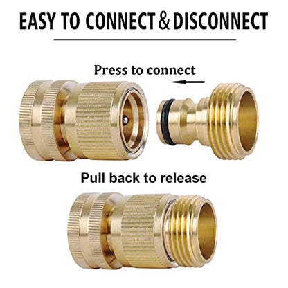 Brass Hose Quick Connect, 3/4 Inch GHT Garden Hose Quick Connector - size: 2 Packs