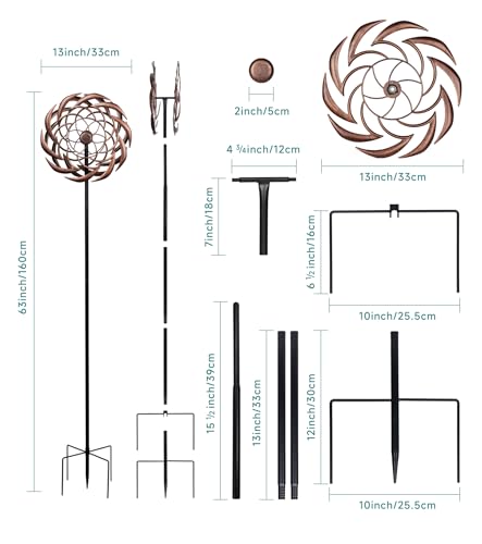 63" Copper Wind Spinners Metal Bronze Antique Clockwork Garden Yard - color: Sundial