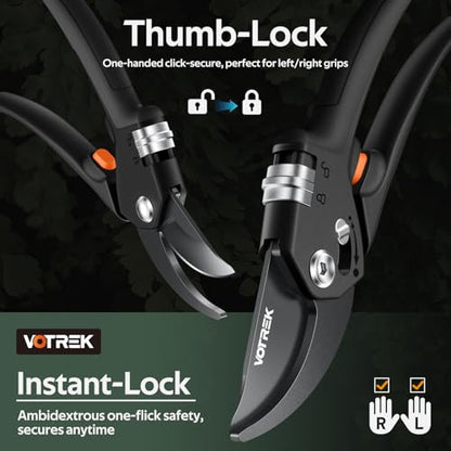 Pruning Shears, Patented Stepless Handle Opening for Any Hands - color: Classic Black