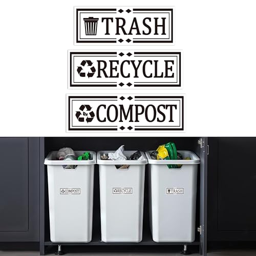 3-Pc 8'' Trash Recycle Compost Vinyl Decals Waterproof Garbage Classification Labels for Kitchen Bins, Home Containers Organization Stickers for Indoor Outdoor Trash Cans (Black Letter) - color: Black