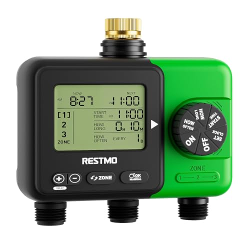 RESTMO 3-Zone Sprinkler Timer for Garden Hose with Brass Inlet