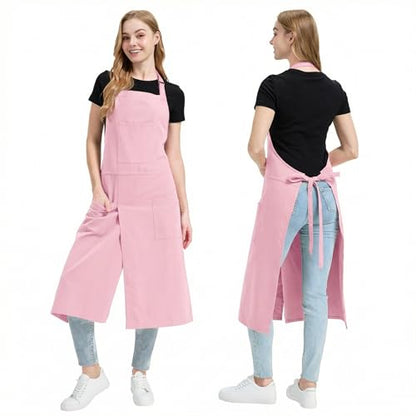 Molaxhome Split Pottery Apron with 3 Pockets Unisex with Adjustable Strap - color: Pink
