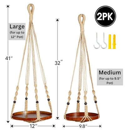 2 Pack Macrame Plant Hanger, Hanging Plant Shelf (12" + 10") - color: Brown, size: 2-Pack, 1-Tier