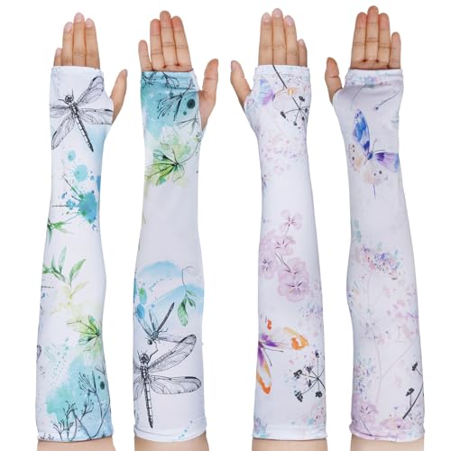 hoyuwak 2 pairs of Flower Garden Arm Sleeves for Women - UPF50+ Sun Protection, Cooling & Stretchy, Artistic Butterfly & Floral Design, Perfect for Gardening, Sports, Travel, Gift Ideas