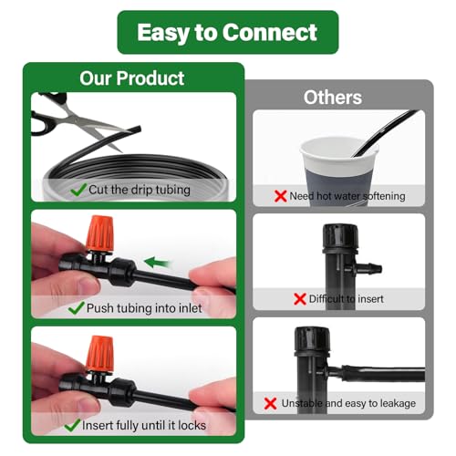 Kalolary 30Pcs Push-to-Fit Drip Irrigation Spray Emitters for 1/4" Tubing - size: 1/4” Push-to-Connect Tee- Misting- 30P Orange