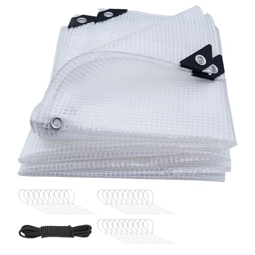 16Mil Clear Greenhouse Tarp, 8x12FT Heavy Duty Clear Tarp with Grommets - size: 8FTx12FT