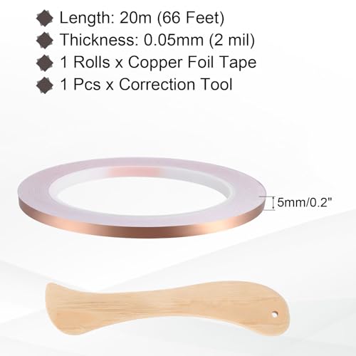 Copper Foil Tape 0.2" x66FT Single Conductive Adhesive Tape - size: 0.2 Inch x 66 FT