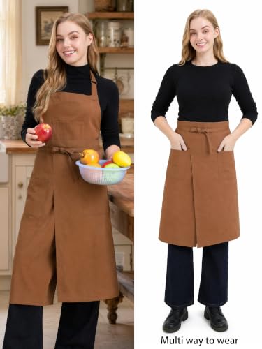 Molaxhome Split Pottery Apron with 3 Pockets Unisex with Adjustable Strap - color: Brown