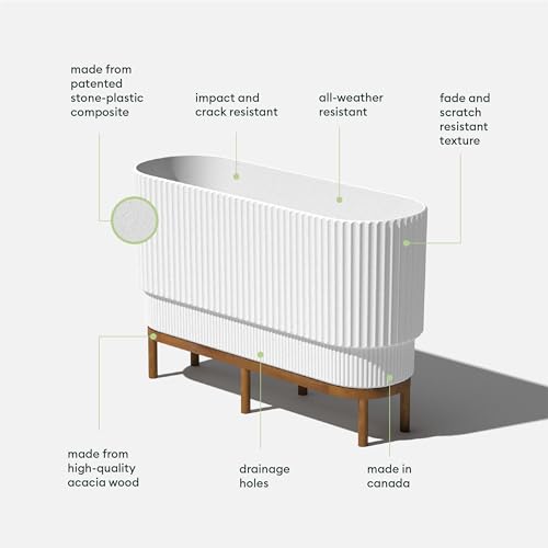 Veradek Demi Series Raised Long Planter - Wide Planter with Stand - color: White/Brown, size: 30 inch