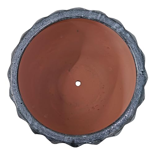 Sunnydaze 13.5-Inch Fluted Ceramic Plant Pot - Black Mist Glaze