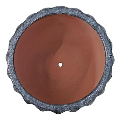 Sunnydaze 13.5-Inch Fluted Ceramic Plant Pot - Black Mist Glaze